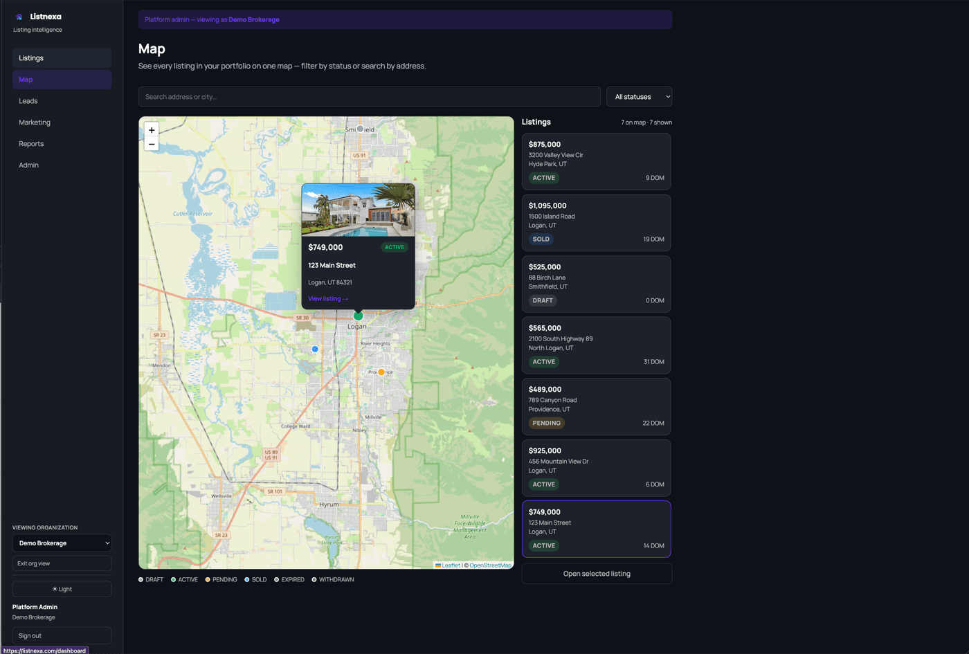 Actual Listnexa map view