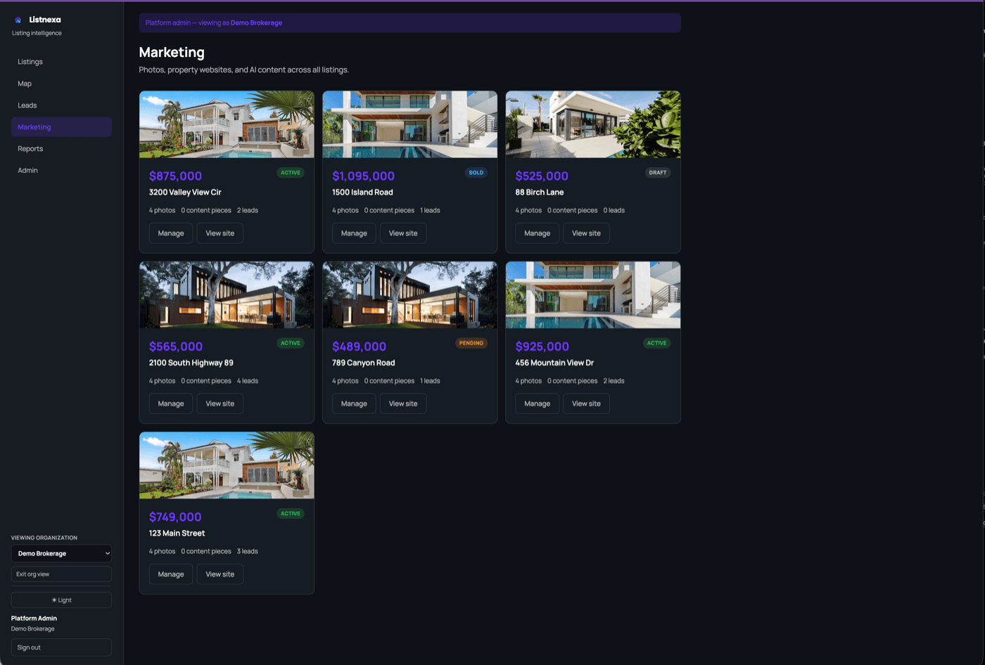 Actual Listnexa marketing view