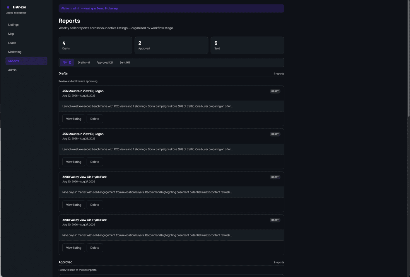 Actual Listnexa reports workspace